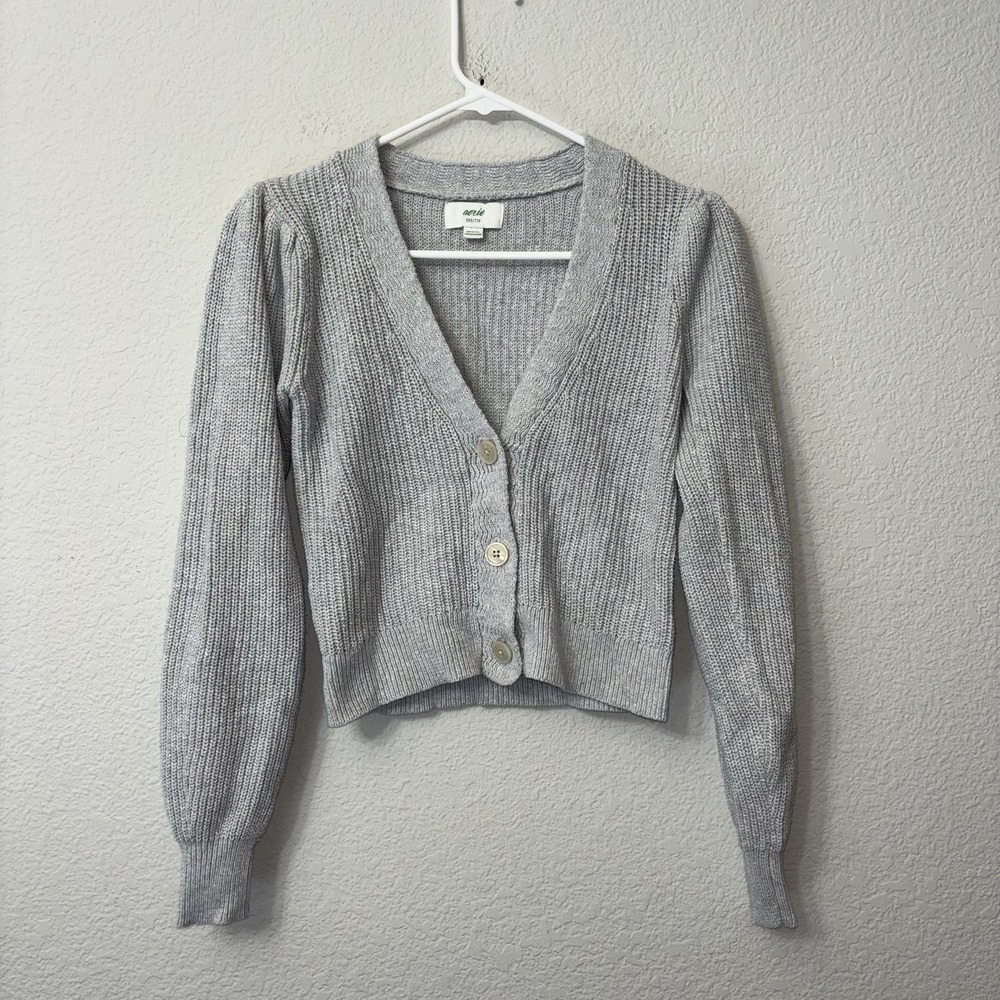 Aerie AE Gray V Neck 3 Button Up Long Sleeve Cardigan Sweater Women's Size XXS